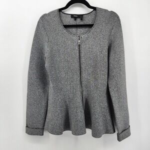 Theory Gray‎ Marl Knit Perlum Peplum Jacket Full Zip Long Sleeve Womens